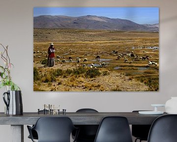 Peruvian woman with llamas and alpacas by Gert-Jan Siesling