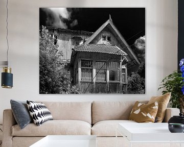Wooden house in black and white