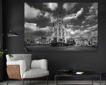 Stadhuis Gouda op de Markt in zwart-wit van Remco-Daniël Gielen Photography