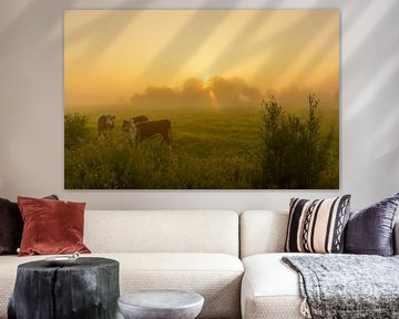 Koeien in mistige polder van Remco Van Daalen