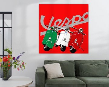 Three Vespas on red by Jole Art (Annejole Jacobs - de Jongh)