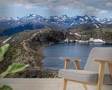 Groot panorama vanaf de Besseggen bergkam met  de meren Gjende en Bessvatnet in NP Jotunheimen, Noor van Martin Stevens