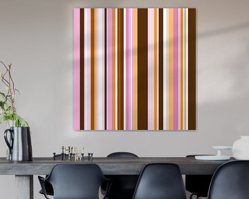 Striped art brown pink yellow by Patricia Verbruggen