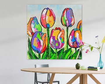 Kleurrijke Tulpen uit Amsterdam van Vrolijk Schilderij