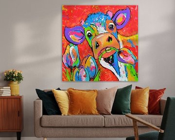 Kuh mit Tulpe von Vrolijk Schilderij