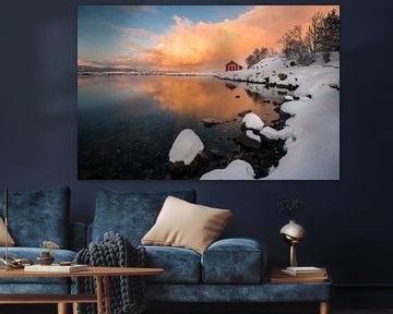 Zonsondergang in de winter - Vesteralen / Lofoten, Noorwegen van Martijn Smeets