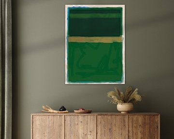 Abstract schilderij in groentinten en kleurvlakken van Rietje Bulthuis