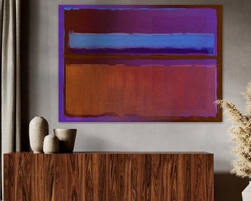 Abstract schilderij paars, blauw en oranje kleurvlakken van Rietje Bulthuis