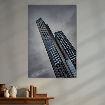 Dynamic Maastoren in Monochrome with Blue Tint Windows: A Rotterdam Architectural Marvel by Hans Kool