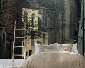 Behind the Dom in Utrecht in colour on a misty day by André Blom Fotografie Utrecht