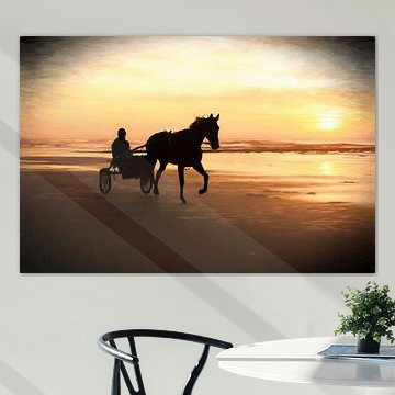 paard en sulky op het strand sur eric van der eijkj