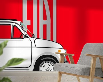 Witte Fiat 500 op rood van Jole Art (Annejole Jacobs - de Jongh)