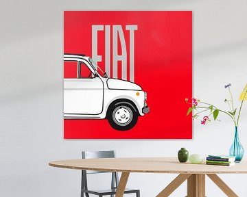 Weißer Fiat 500 auf Rot von Jole Art (Annejole Jacobs - de Jongh)