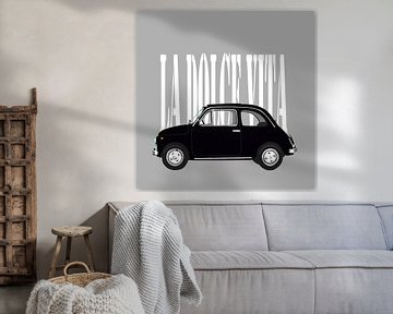 Zwarte Fiat 500 op grijs van Jole Art (Annejole Jacobs - de Jongh)