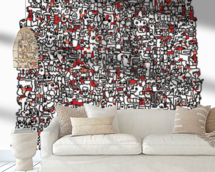 Sfeerimpressie behang: Vreemde kostganger v3 in rood van Henk van Os