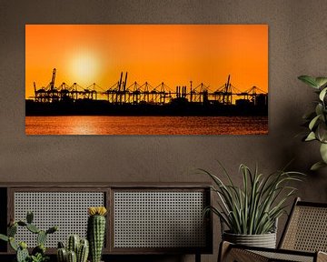 Sunset at Port of Rotterdam van Ton van Buuren