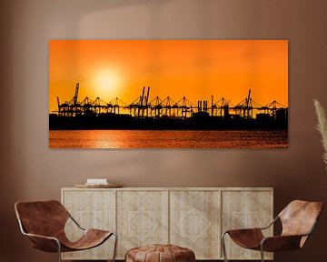 Sunset at Port of Rotterdam van Ton van Buuren