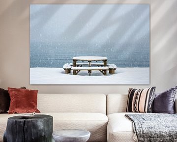 Picnic table in a snowstorm - Vesteralen, Norway by Martijn Smeets