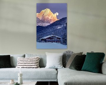 Berglandschaft "Vollmond und Alpenglühen" von Coen Weesjes