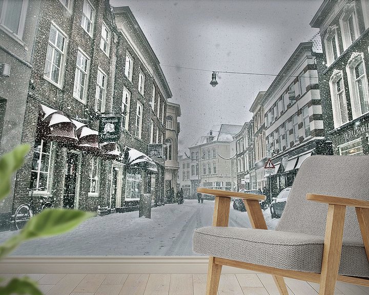 Sfeerimpressie behang: Winteropname Vughterstraat Den Bosch van Jasper van de Gein Photography