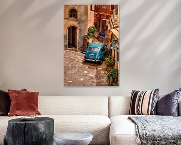 Taurmina Sicilia italie fiat 500 in italiaans dorp fotoposter of  wanddecoratie van Edwin Hunter