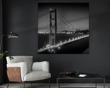 Golden Gate Bridge le soir | Monochrome sur Melanie Viola