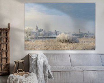 Ansicht über Kampen und Fluss IJssel im Winter in Holland von Sjoerd van der Wal Fotografie