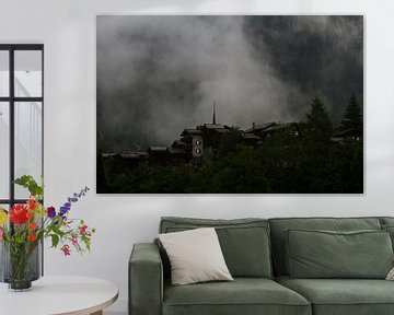 Fog and night falls in Blatten bei Naters Switzerland