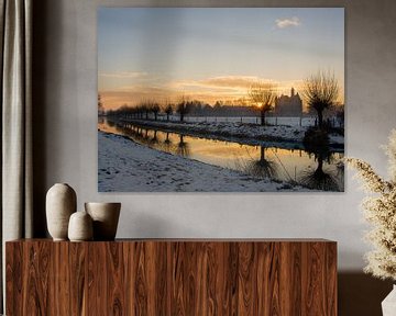Sonnenaufgang beim Linge Fluß und Schloss Doornenburg, Niederlanden von Cynthia Derksen