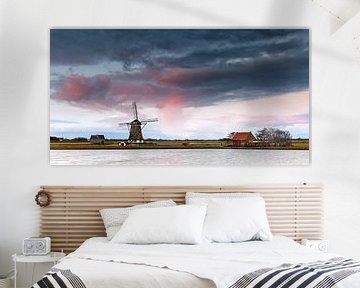 Poldermolen "Het Noorden" bij Oosterend op Texel tijdens zonsopkomst van Evert Jan Luchies