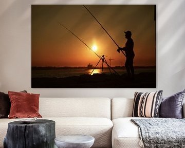 Fisherman at sunset at Punta Sabbioni Italy