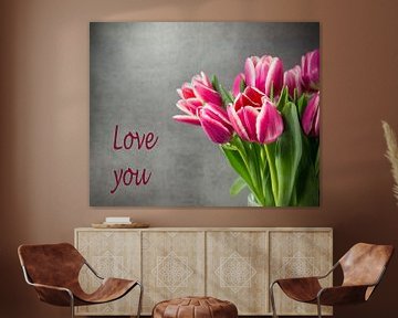 pink tulips on dark background van ChrisWillemsen
