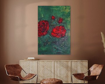Rote Rose II  in Öl auf Leinwand gespachtelt von Babetts Bildergalerie
