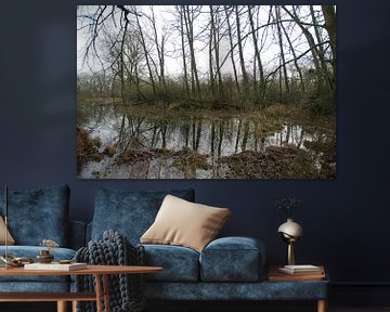 Bomen weerspiegeling in het water langs de Lek van Ingrid Van Maurik