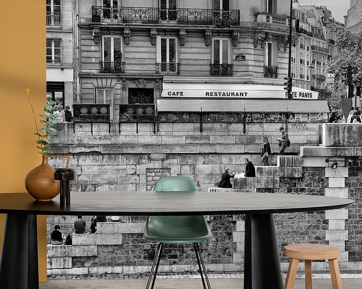 Sfeerimpressie behang: Parijs - Trappenterras aan de oevers van de Seine van Jan Sportel Photography