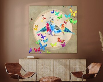 Vögel mit Schmetterlingen Malerei von Nicole Habets