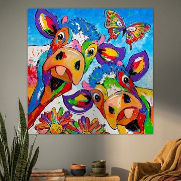 Cheerful Cows in Spring by Vrolijk Schilderij