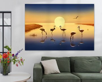 Flamingo's in de avondzon van Monika Jüngling