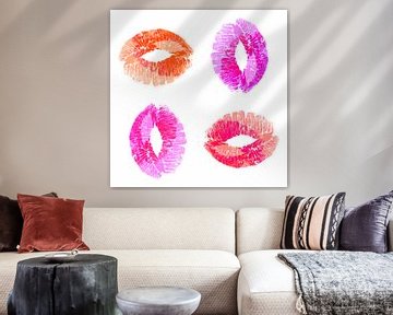 Multi colour Kiss on white double van ART Eva Maria