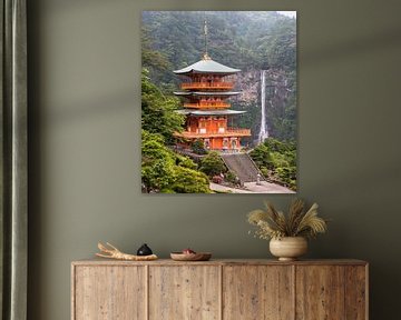A beautiful view of the pagoda of Seigantoji and the Nachi no Taki waterfall in Japan. by Claudio Duarte