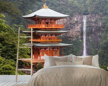 A beautiful view of the pagoda of Seigantoji and the Nachi no Taki waterfall in Japan. by Claudio Duarte