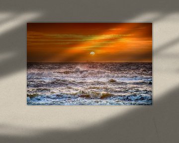 Stürmischer Sonnenuntergang von der holländischen Strand von Alex Hiemstra