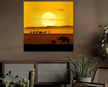 Ein Morgen in der afrikanischen Savanne Variante 2 im quadratischen Format von Monika Jüngling
