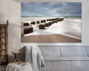 Groynes on shore of the Baltic Sea