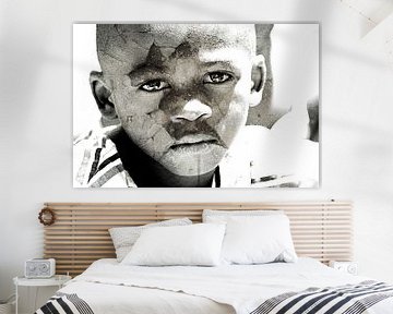 Mixed art portret van Afrikaans kind in zwart wit van Heleen van de Ven