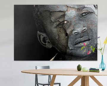 Mixed art portret van Afrikaans kind in zwart wit