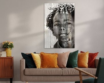 Mixed art portrait of African black boy sur Heleen van de Ven