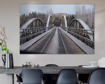 Bijzondere spoor-weg-brug in Zweden van Carin van der Aa