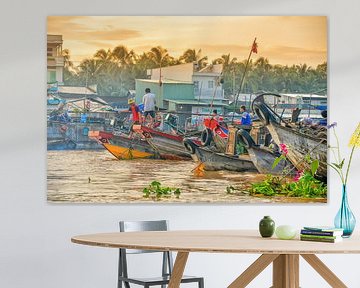 Drijvende markt Mekong van Richard van der Woude
