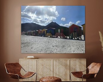 Gekleurde huisjes op Muizenberg strand van Robin van Tilborg